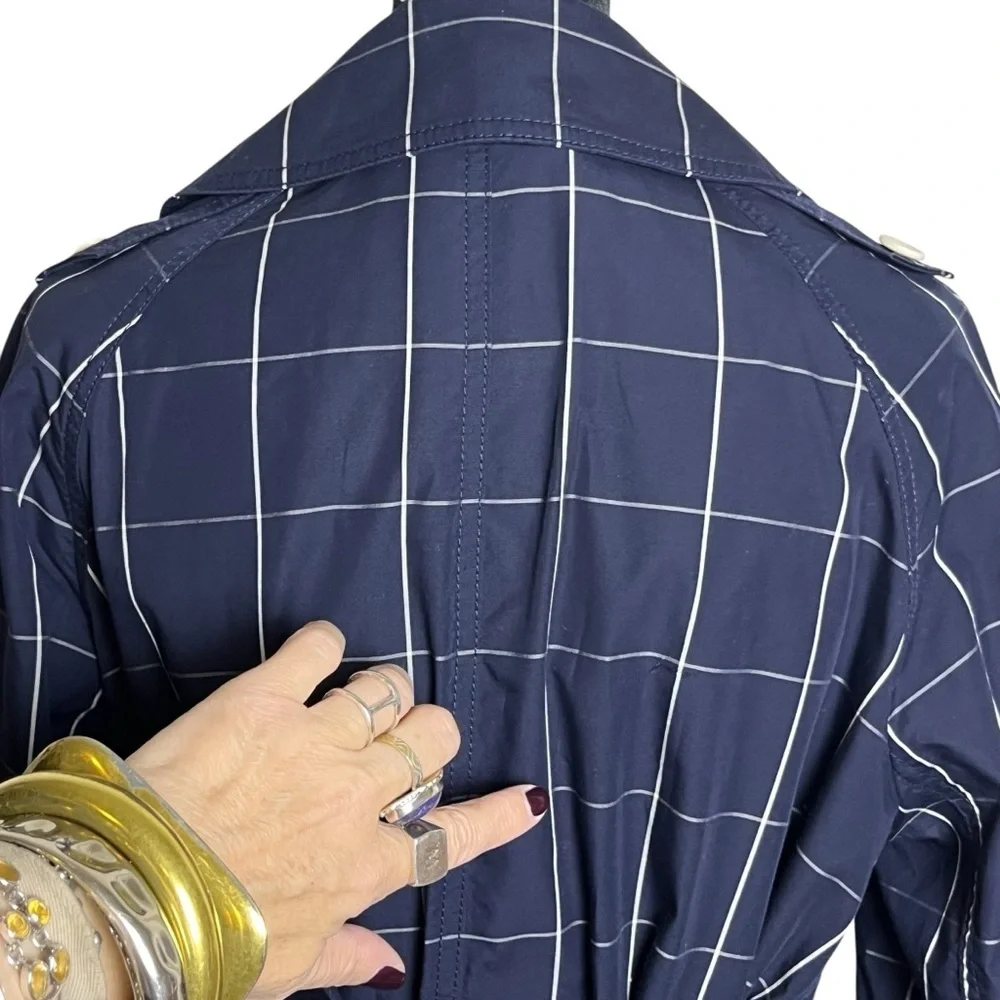 J Crew Collection Navy Windowpane Lightweight Trench Coat Size 2 - Picture 5 of 15